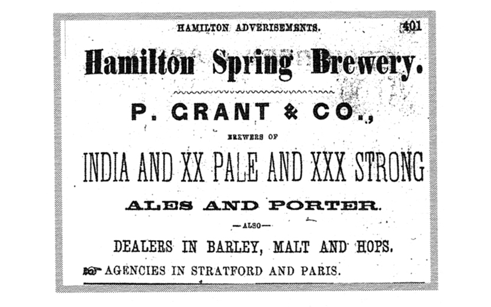 Hamilton Spring Brewery Advertisement
